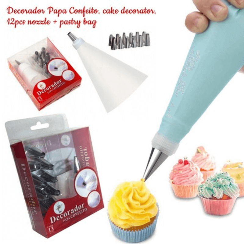 Cake decorating set with steel nozzles