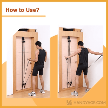Door gym set with pulley design