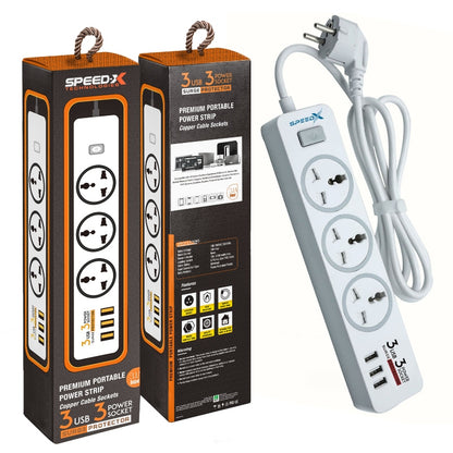Speed x-303 power strip socket 3 switch sockets and 3 usb ports