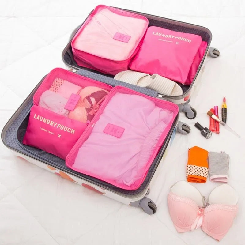 Printed travel 6pcs pouch organizer