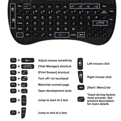 3 colors backlit mini wireless keyboard with touchpad