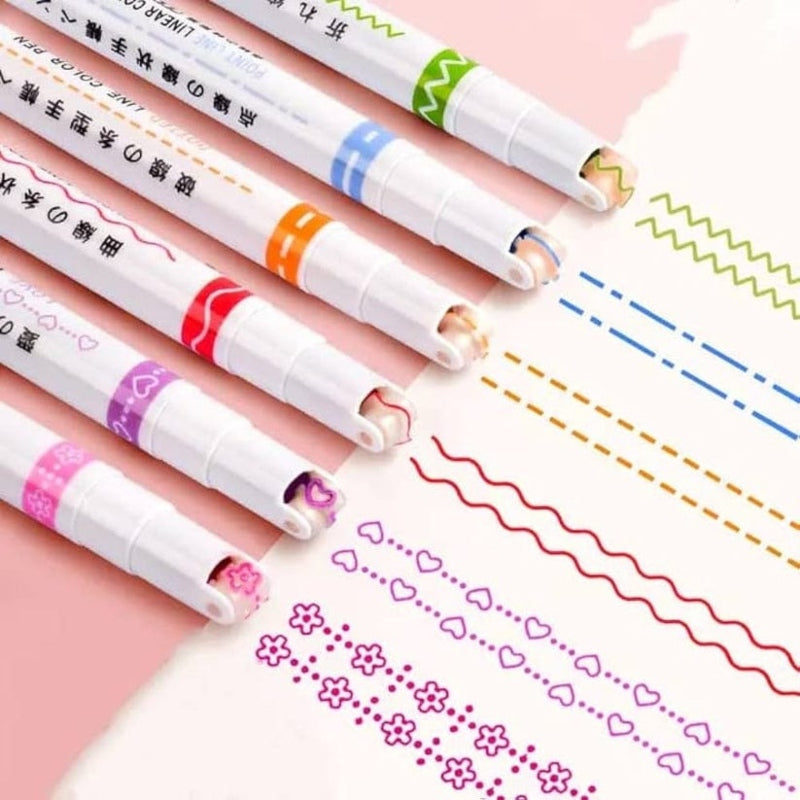 Pack Of 6 Linear Roller Design Color Pen