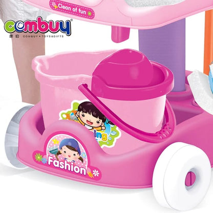 kids cleaning car with accessories