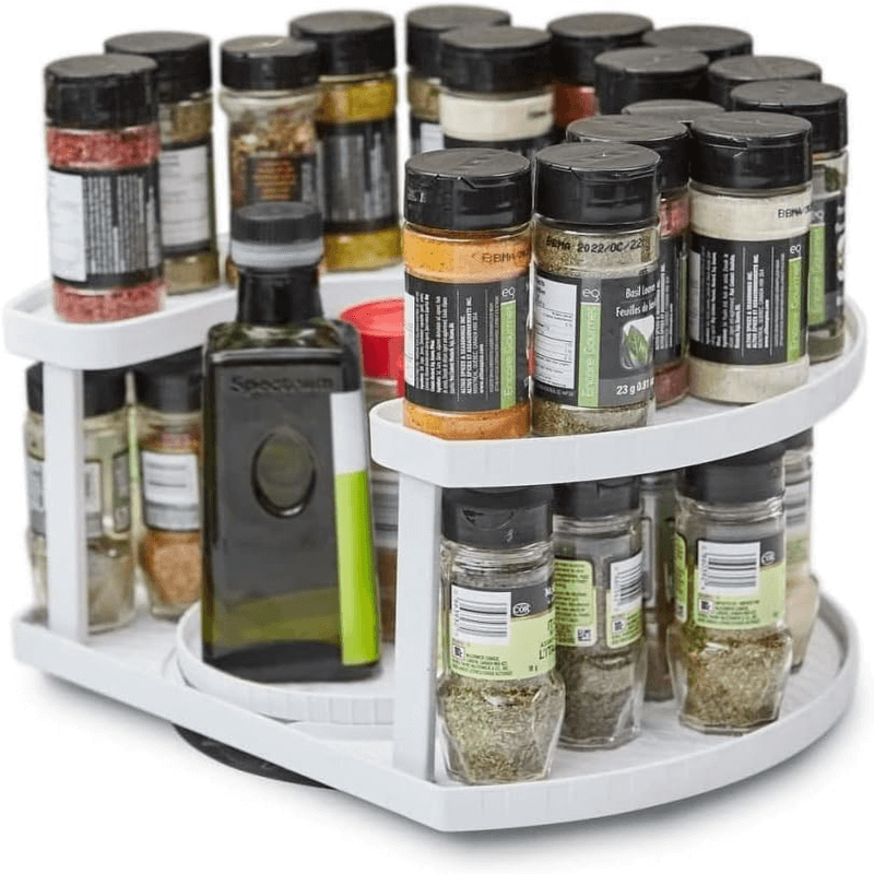 Spice spinner two-tiered spice organizer
