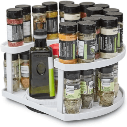 Spice spinner two-tiered spice organizer