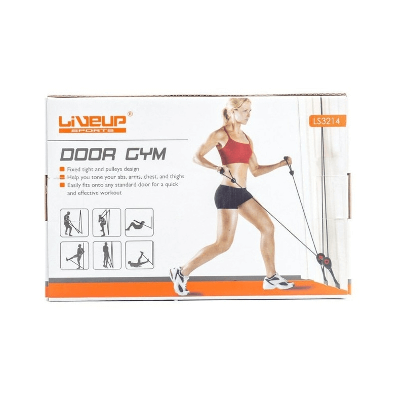 Door gym set with pulley design