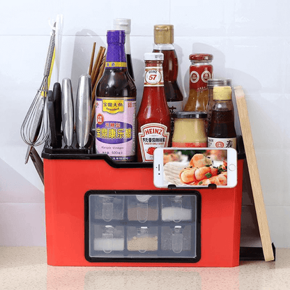 Multi-function kitchen rack condiment storage box