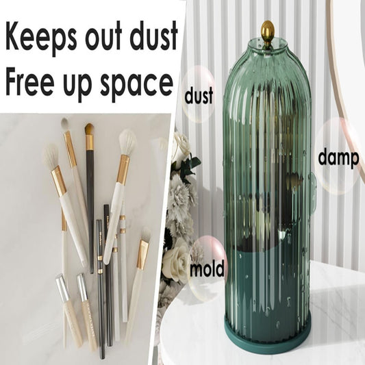 360 Rotating Clear Dustproof Makeup Brushes Organizer