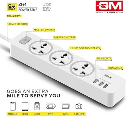 Speed x-303 power strip socket 3 switch sockets and 3 usb ports