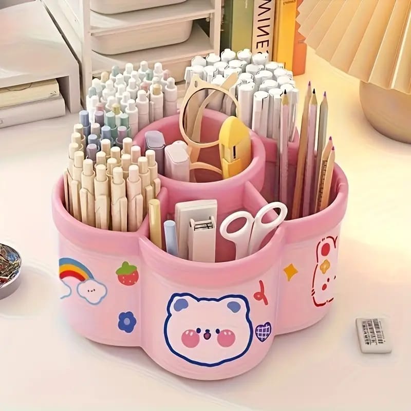 6 Grid Multi Functional Cute Plum Blossom Shaped Pen Holder