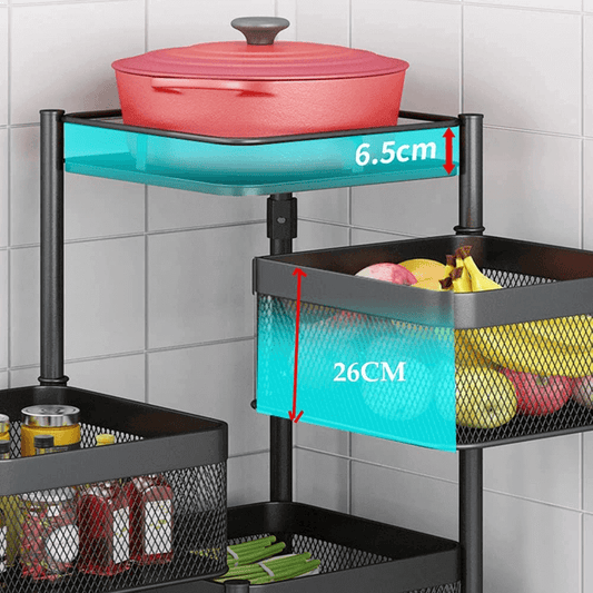 5 layer rotating square kitchen storage trolley