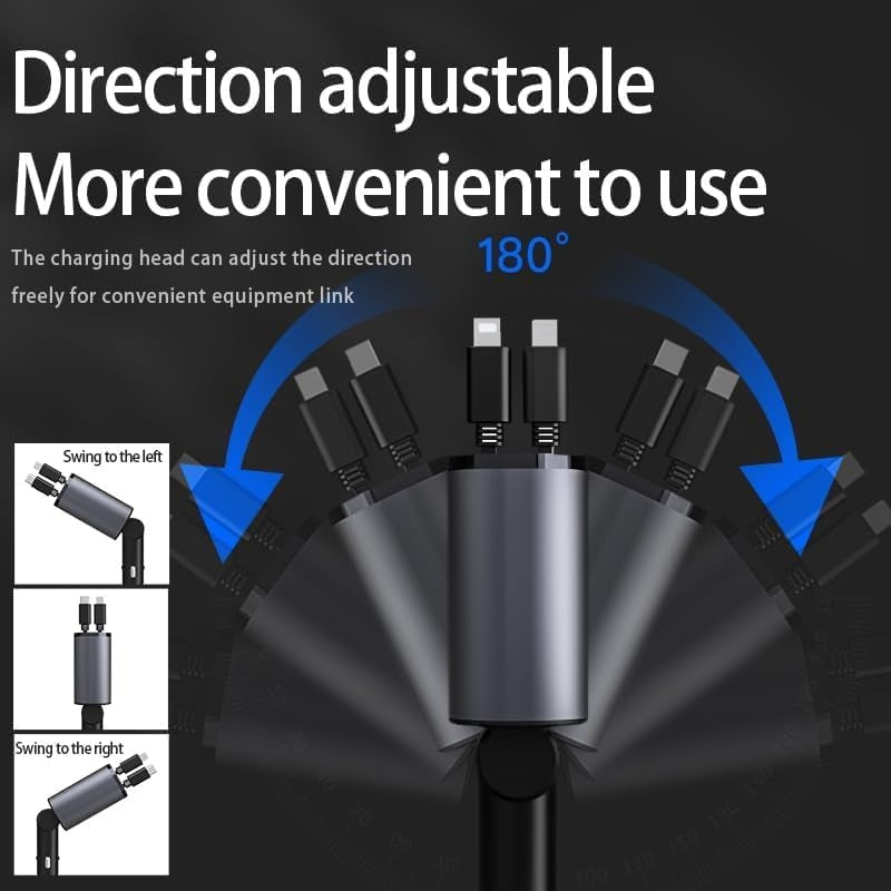 Fast USB C Retractable Car Charger LED digital display