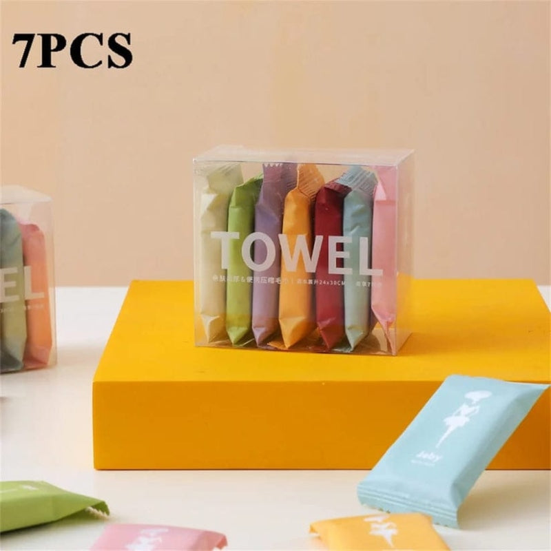 7 pcs portable washable reusable compressed towel tablets