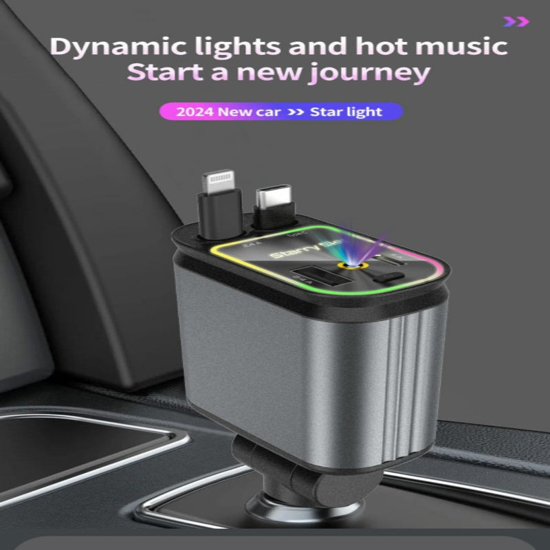 Fast USB C Retractable Car Charger LED digital display