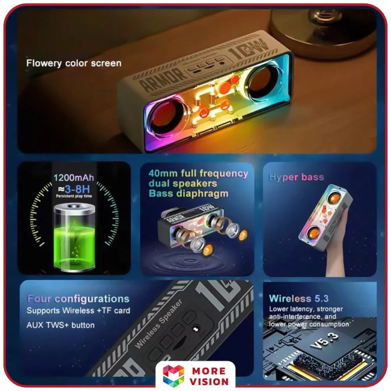 Led wireless 3d surround bass double transparent portable speaker