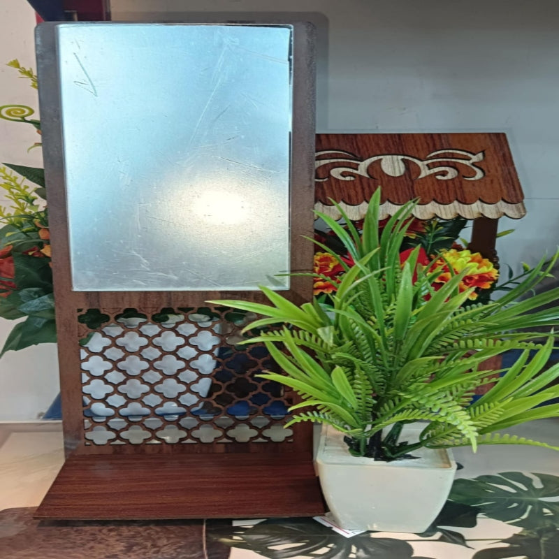 Wooden Frame Acrylic Mirror Shelf  With 1 Pc of flower pot