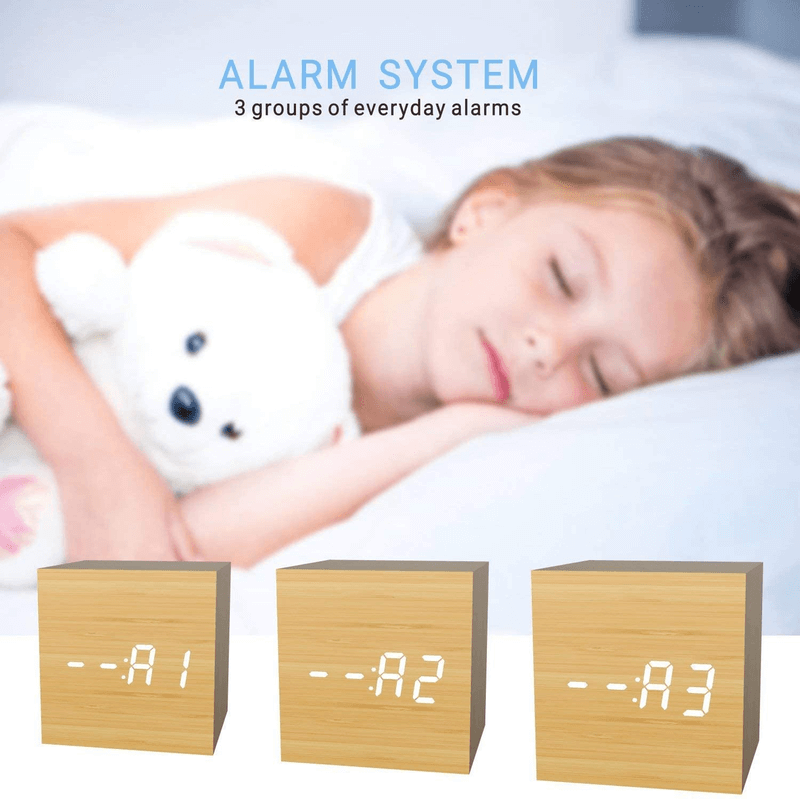 Wooden led alarm clock with voice control