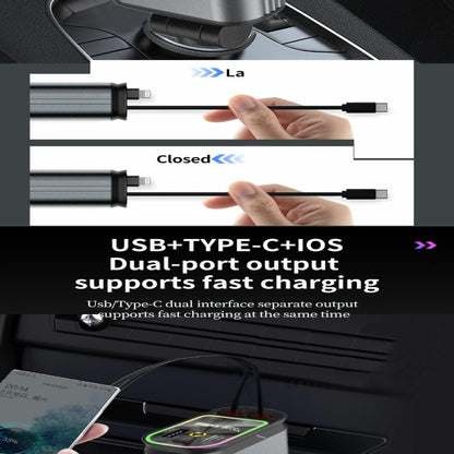 Fast USB C Retractable Car Charger LED digital display