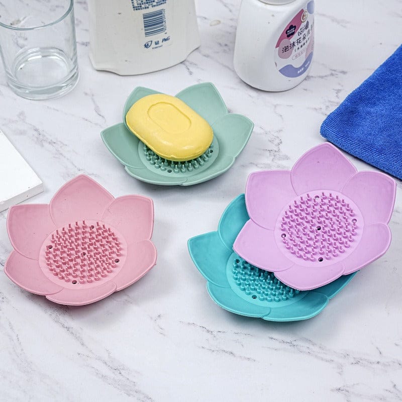 Silicone flower shape drain soap holder 