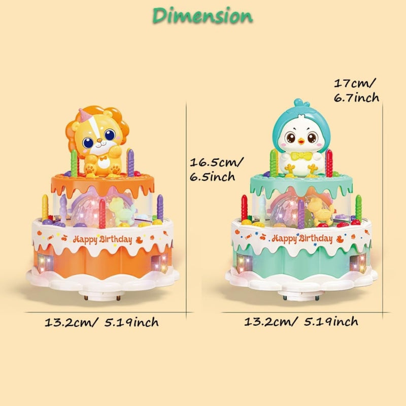 BATTERY OPERATED ROTATION CAKE WITH LIGHT SOUNDS.