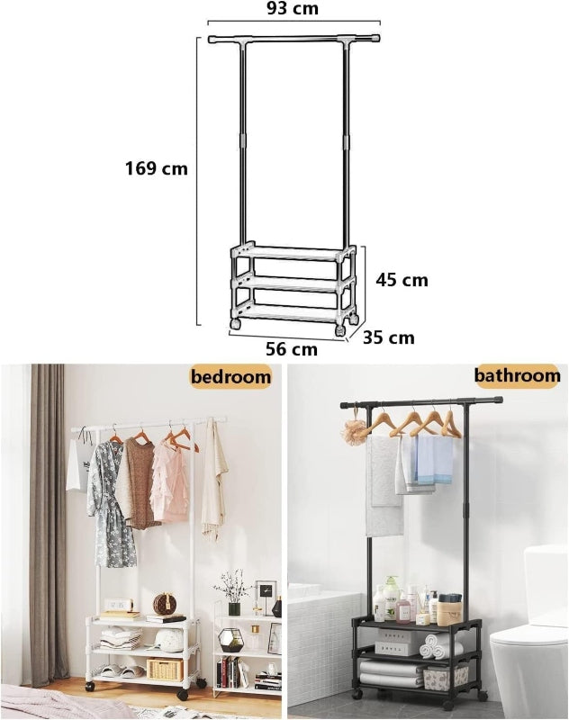 Metal coat stand with shoe rack, clothes rack hanging rail 
