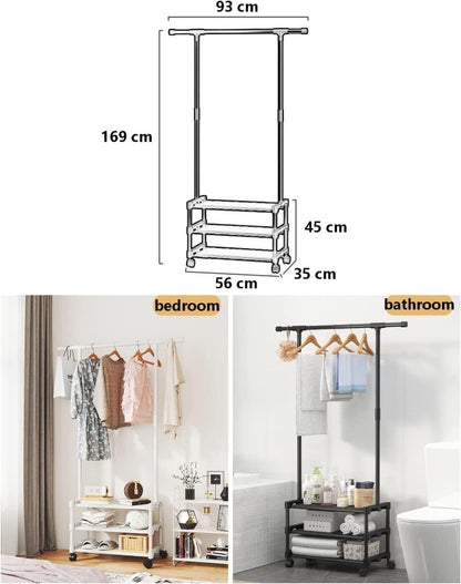 Metal coat stand with shoe rack, clothes rack hanging rail 