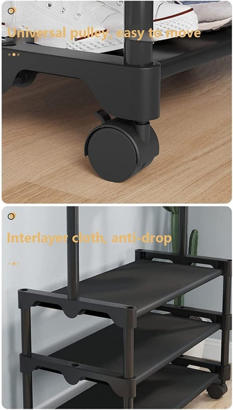 Metal coat stand with shoe rack, clothes rack hanging rail