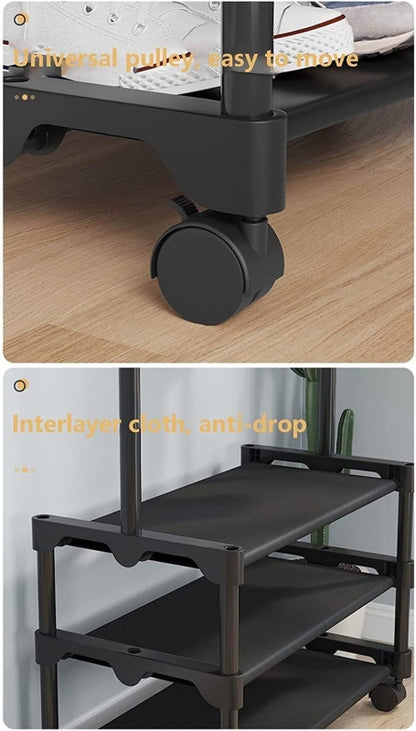 Metal coat stand with shoe rack, clothes rack hanging rail