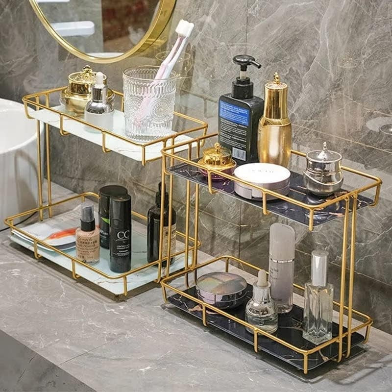 2 Tier Rectangular Golden Vanity Stand