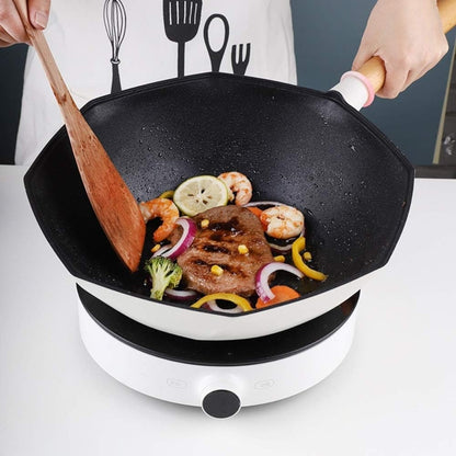 Non stick korean octagonal shape skillet with lid & wood handle
