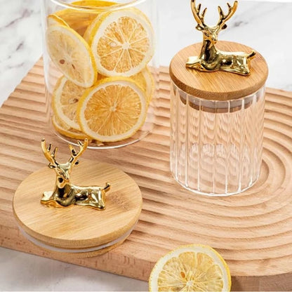Glass storage jars with deer bamboo lids