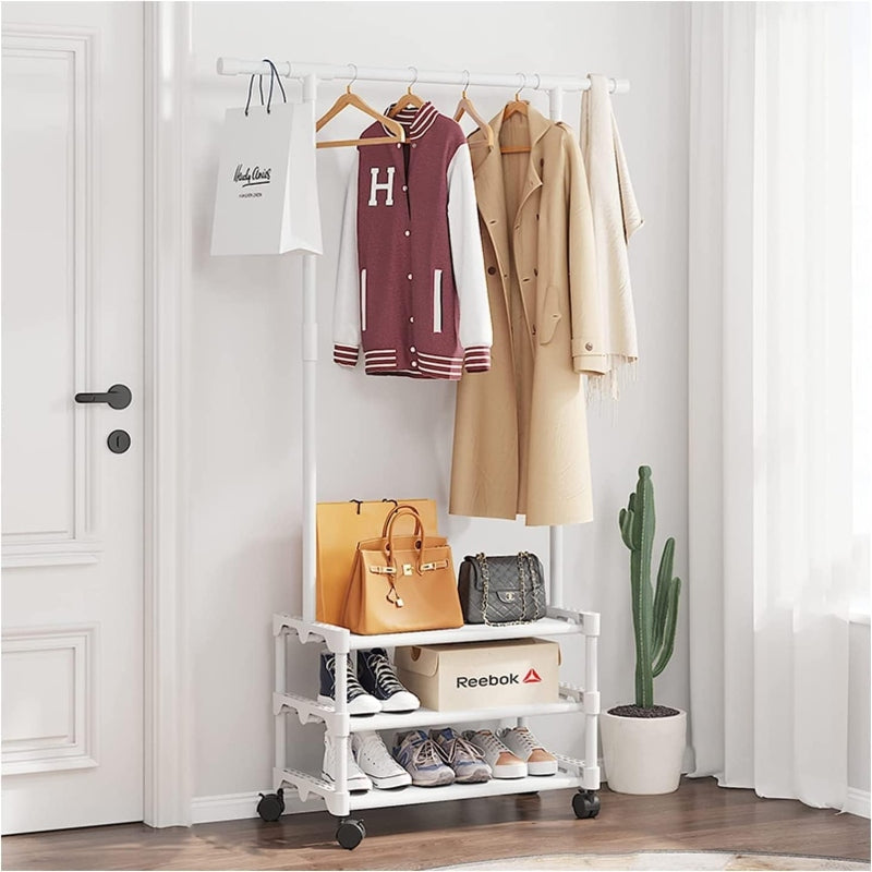 Metal coat stand with shoe rack, clothes rack hanging rail