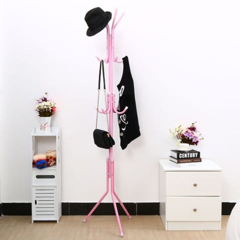 Stainless steel clothes and handbag rack-pink