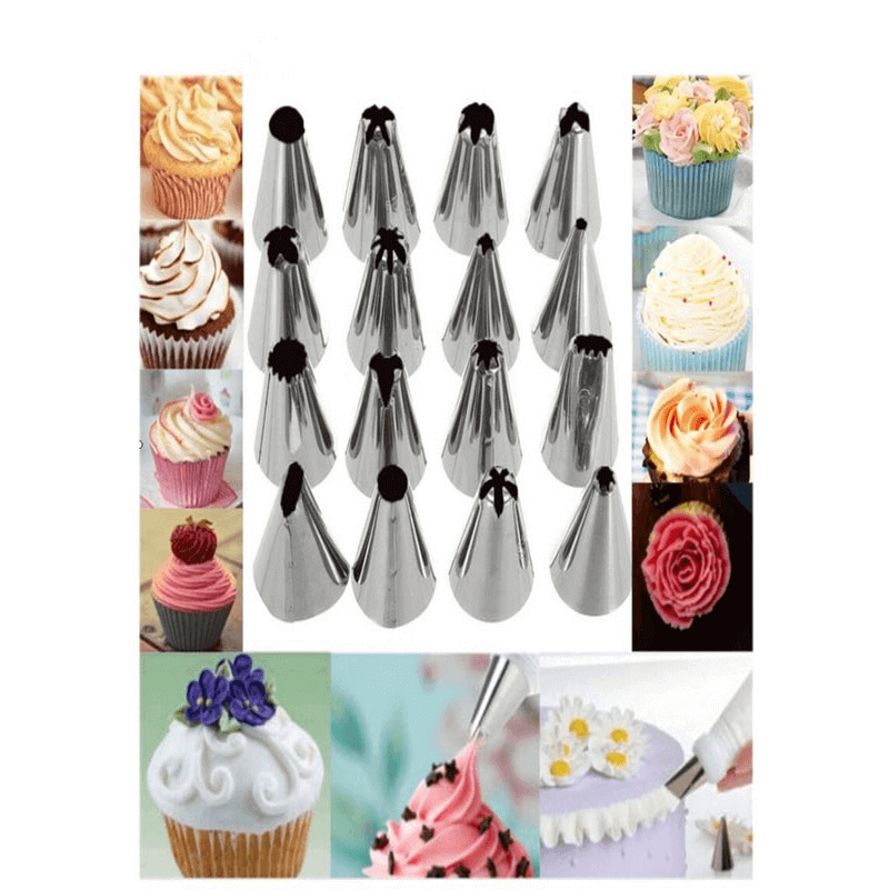 Cake decorating set with steel nozzles