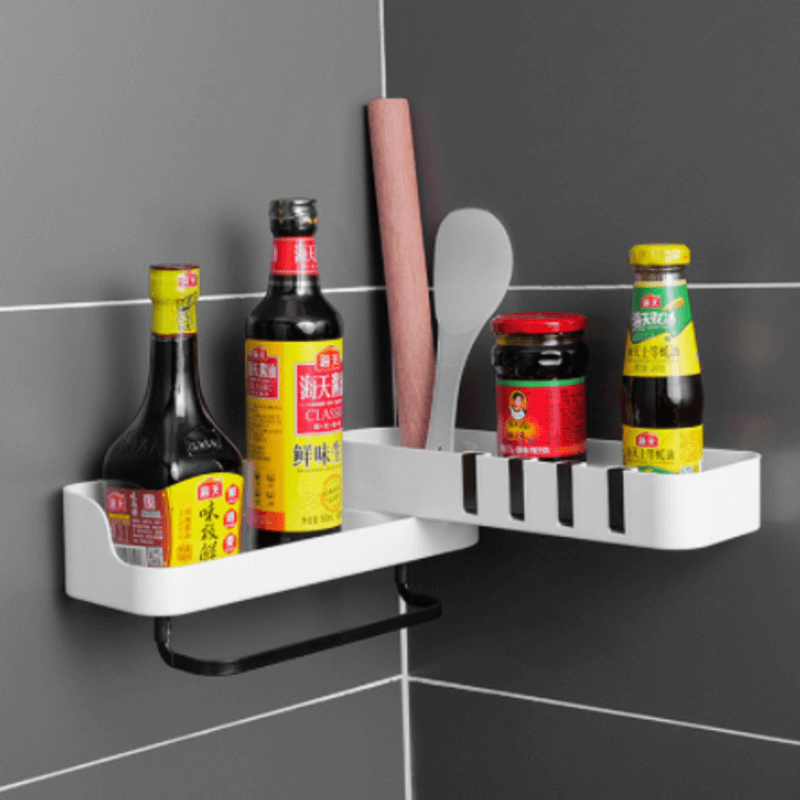 Self-adhesive corner shelf