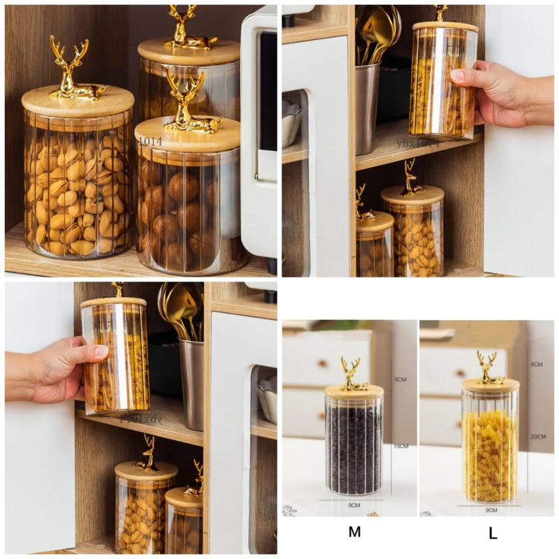 Glass storage jars with deer bamboo lids
