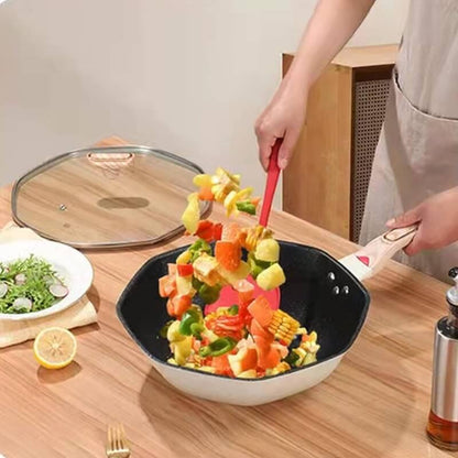 Non stick korean octagonal shape skillet with lid & wood handle