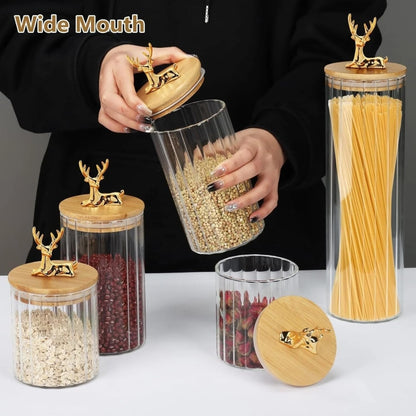 Glass storage jars with deer bamboo lids