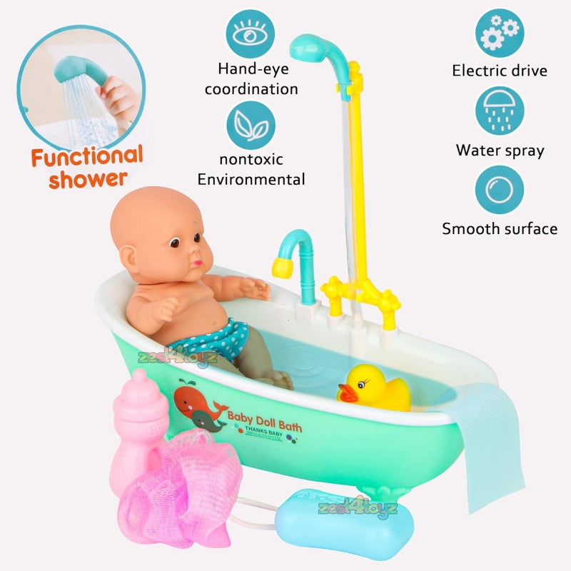 Baby bath tub doll with water rotation option