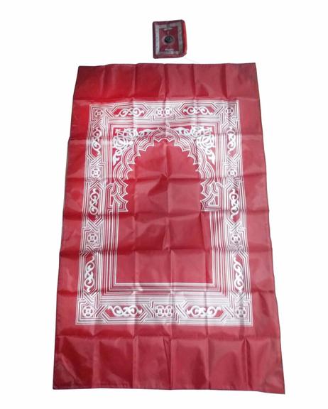 Pocket prayer matt with qibla finder - red