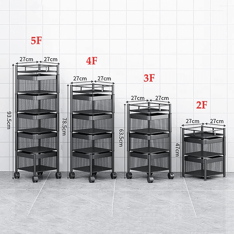5 layer rotating square kitchen storage trolley
