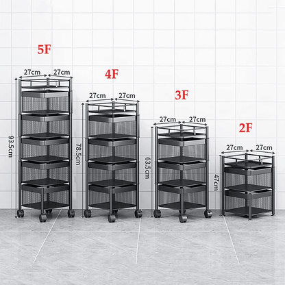 5 layer rotating square kitchen storage trolley