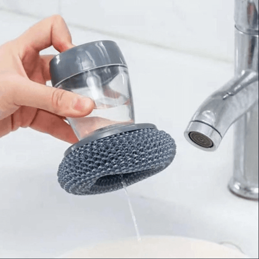 Kitchen soap dispensing palm brush
