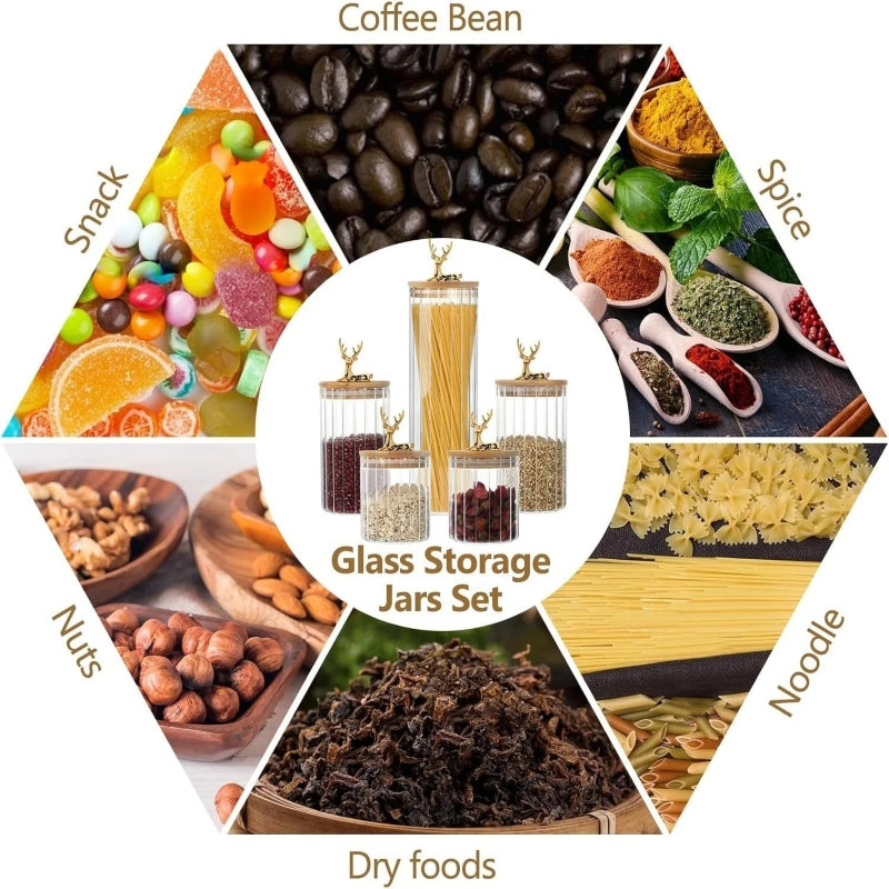 Glass storage jars with deer bamboo lids