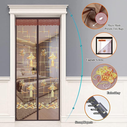 Traditional Embroidery Magnetic Screen Door