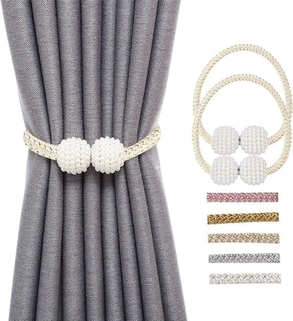 Magnetic curtain tiebacks pearl ball
