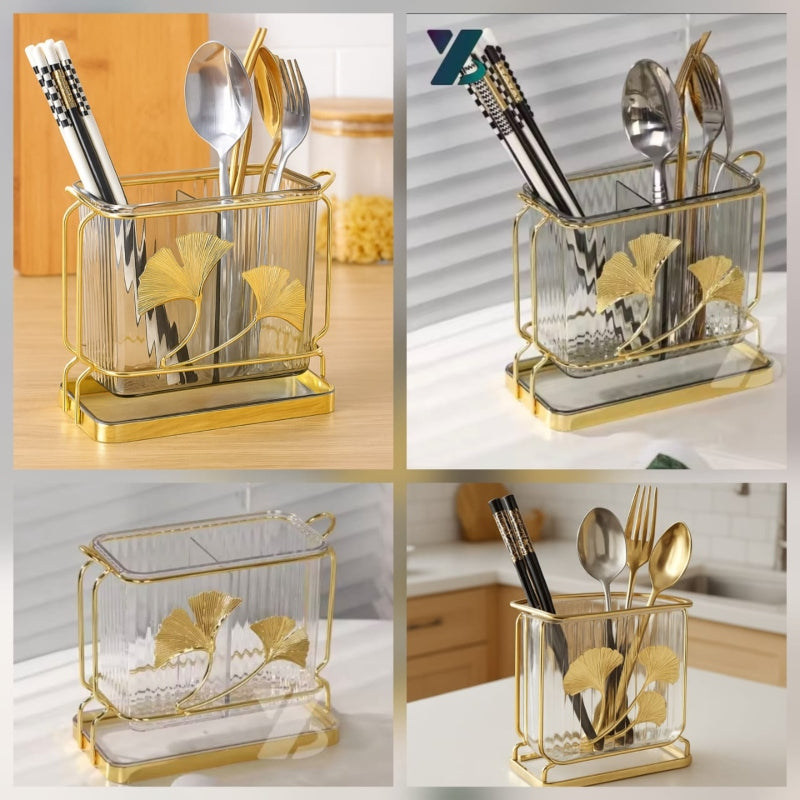 Luxury Golden Leaf Cutlery Holder