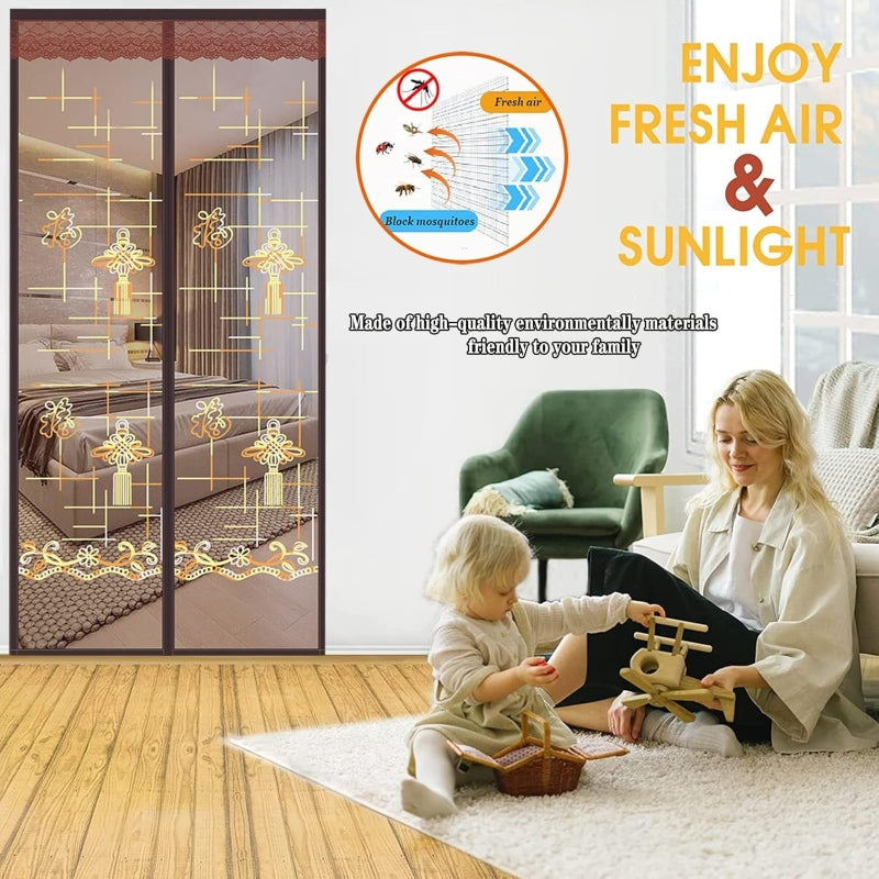 Traditional Embroidery Magnetic Screen Door
