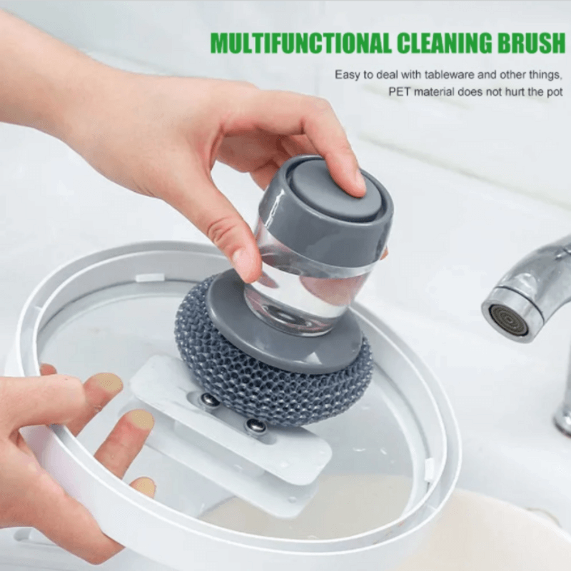 Kitchen soap dispensing palm brush