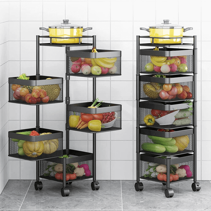 5 layer rotating square kitchen storage trolley